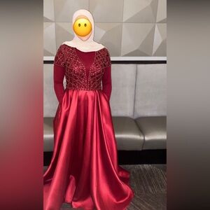 RED SILK/EMBEZZLED GOWN